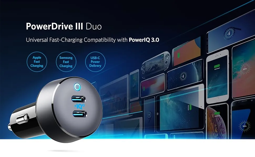 Anker PowerDrive III Duo USB C Car Charger A2724